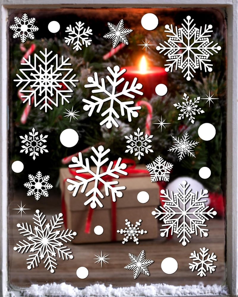 JCFIRE 152Pcs Snowflake Window Clings Stickers, 8 Sheets Larger Christmas Window Clings, Christmas Decorations, Holiday Party Decor Xmas Decorations for Home School - Image 1